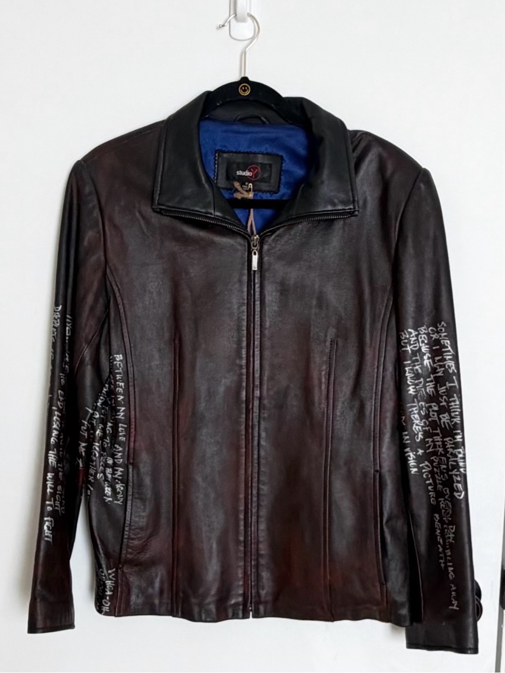 Vtg Studio Y Leather Lamb Skin Jacket Women’s Med Black 90’s HandPainted  OOAK